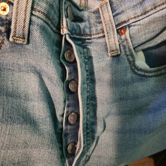 Levi's ribcage Straight jeans womens 29 light-wash blue raw-hem button-fly - Picture 8 of 12